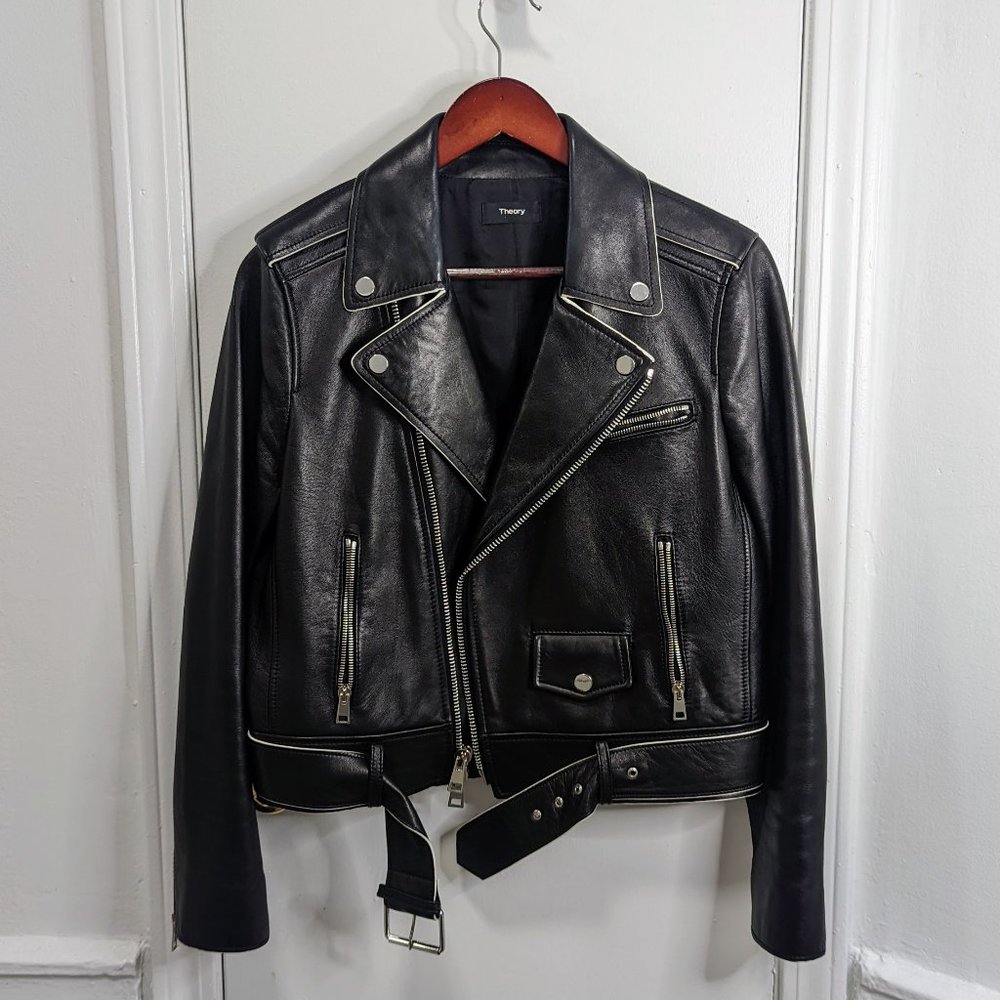 Theory Lamb Leather Moto Jacket | Black | L